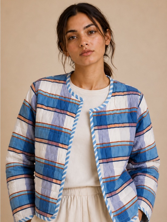 Ace & Jig Jackets & Blazers - Ace & Jig Quilt Jacket Blue & White Striped Open Front Medium